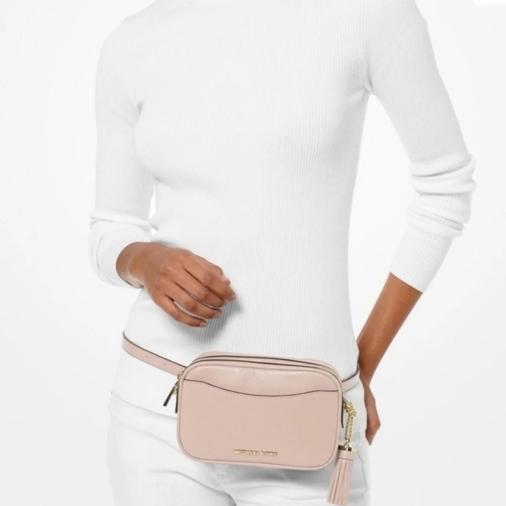 Michael Kors Jet Set Small Pebbled Leather Convertible Crossbody Belt Bag Soft P